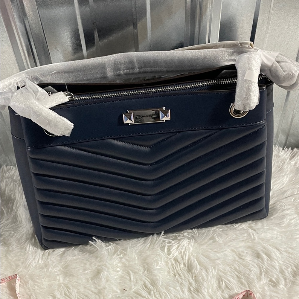 Navy Quilted Shoulder Bag with matching wallet
